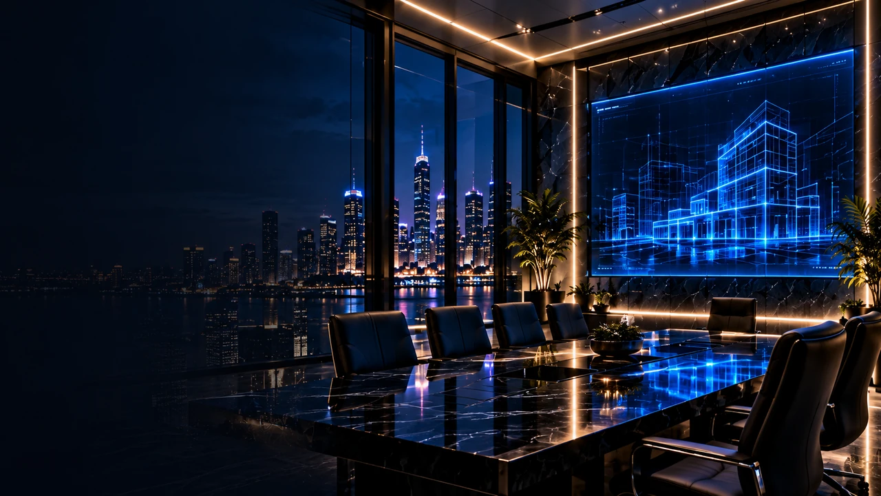 The Build House AI executive office at night