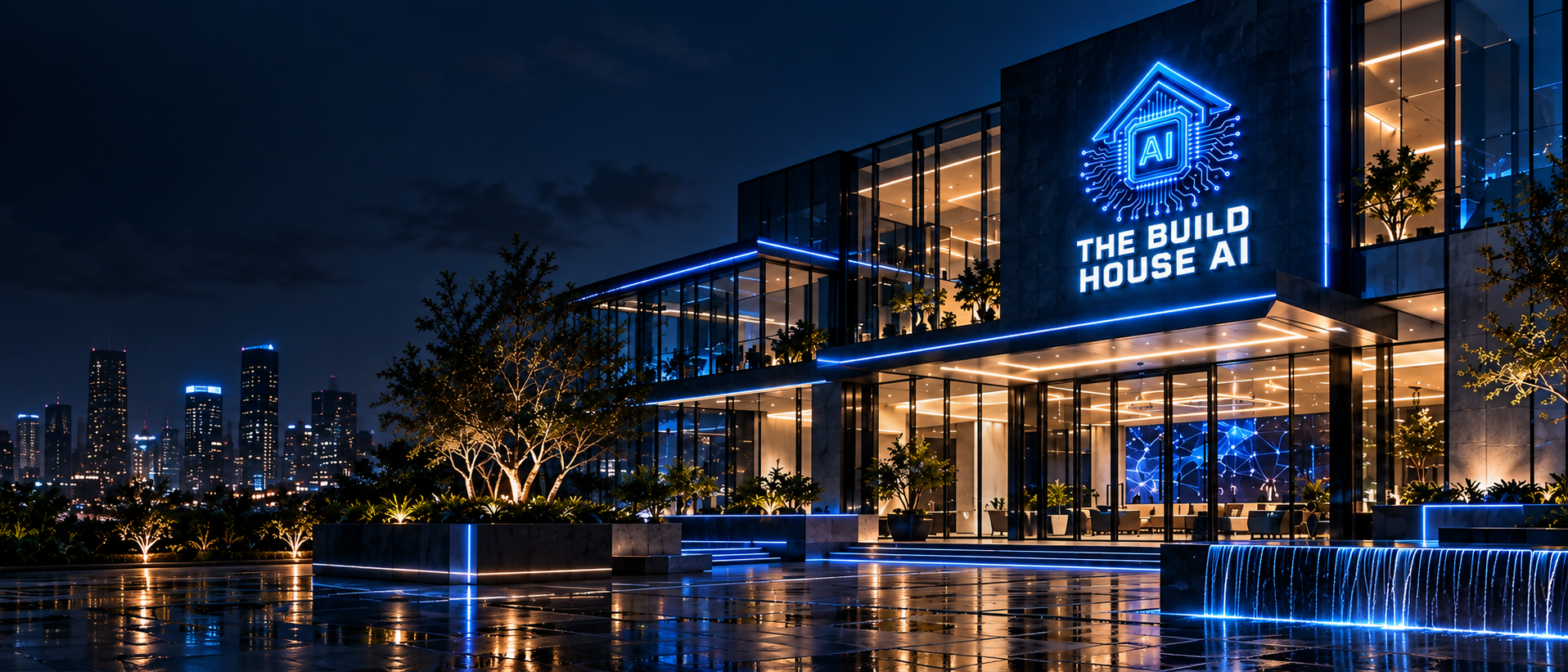 The Build House AI headquarters at night